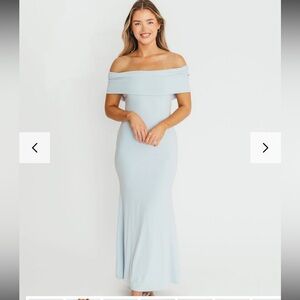 Elegant Off-Shoulder Light Blue Maxi Dress